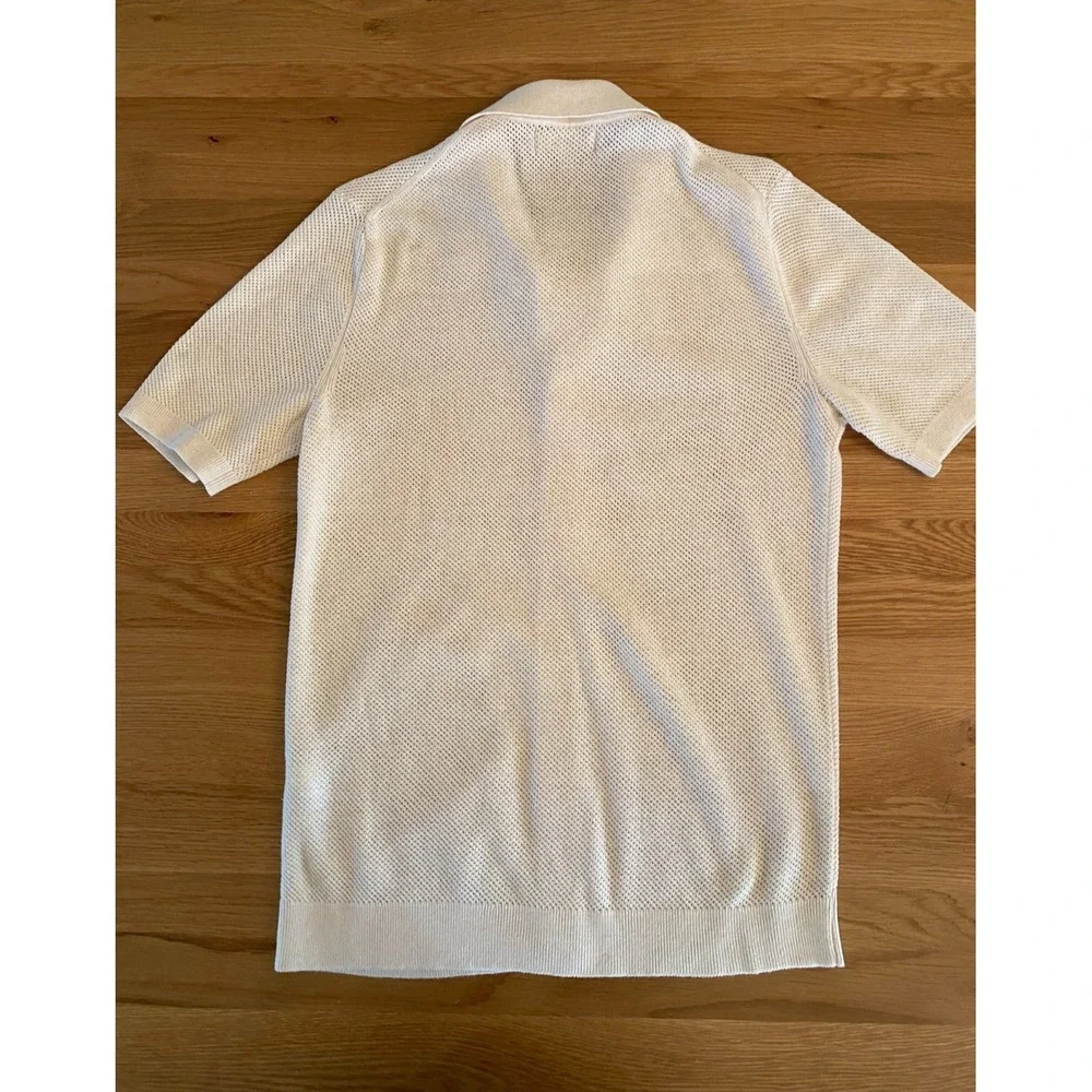 Banana Republic Sweater Polo Mens S Ivory Open Knit Short Sleeve Button Front